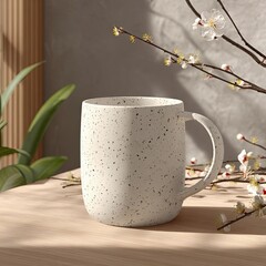 Cream Spotted Ceramic Mug With Blossoms