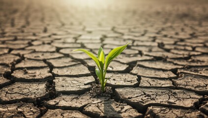 A sprout breaking through dry, fractured soil, highlighting plant growth during World Environment Day