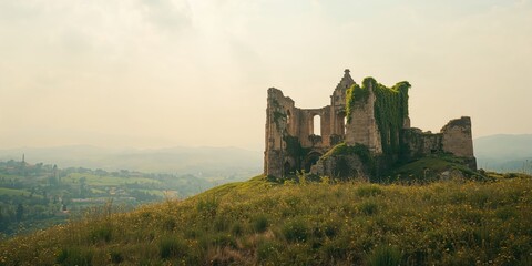 Obraz premium European fortress remains with weathered stones, highlighting medieval architecture and tourism appeal