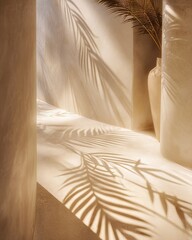 Beige Interior With Palm Leaf Shadows