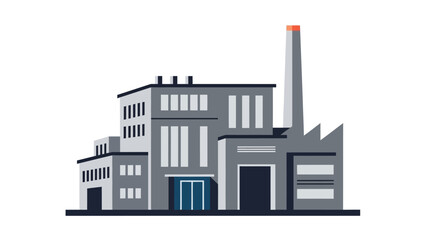 Fototapeta premium Vector illustration of a modern industrial factory building with a tall chimney, representing manufacturing and production