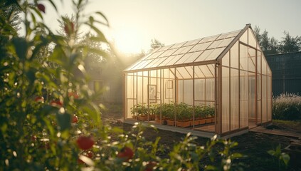 Polyethylene and polycarbonate greenhouse housing vegetable seedlings, supporting seasonal crop growth, Earth Day