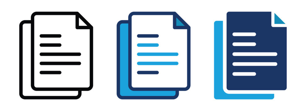 Document icons. Paper file symbol for app, UI and website. Transparent PNG and vector