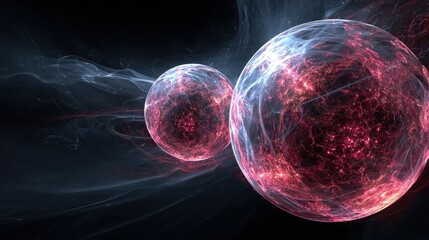 Glowing Red And Pink Spheres In Dark Space