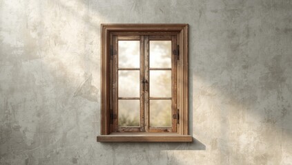 Obraz premium Old-fashioned rustic window with textured wood surface and hinges, serving as a background for romantic themes