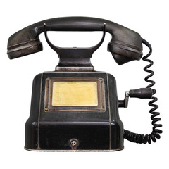 Early twentieth century isolated black telephone with empty label