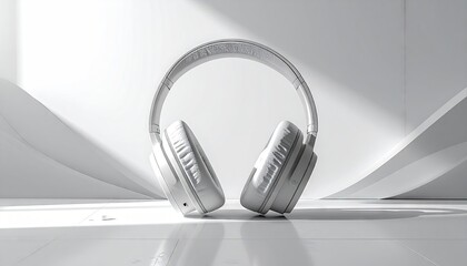 and keyword list based on the image

 White Headphones Centered on Modern Abstract Backdrop, Bathed in Soft Light
