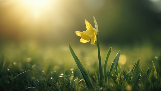 Sunlit yellow flower with slender stem and subtle fragrance, highlighting floral freshness and environmental appreciation