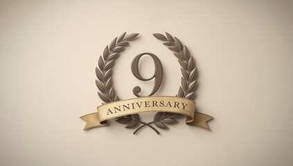 Retro-style nine-year anniversary emblem featuring a vintage laurel wreath, milestone recognition