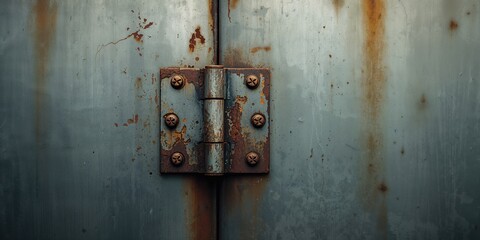 Corroded metal window hinges on a metal surface, highlighting aging and exposure to elements