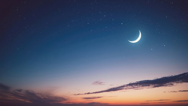 Night sky scene with crescent moon and stars, ideal for Ramadan-themed text overlay