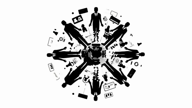 Diverse team collaborating around a central idea, surrounded by technology and innovation.