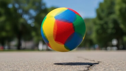 Colorful Beach Ball in Mid Air.