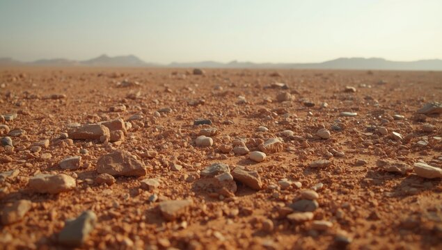 Vivid rocky dirt and pebble desert ground serving as a backdrop for environmental text placement, Earth Day