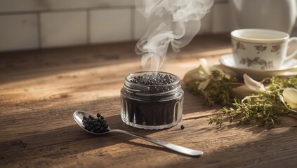 Teaspoonful of caviar placed on a dish, highlighting portion control in fine dining