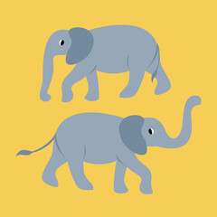 Vector illustrations of two young funny elephants