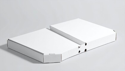 and keywords based on the image

 Unfolding White Cardboard Box Lying Flat, Ready For Closing, Neutral Gray Background