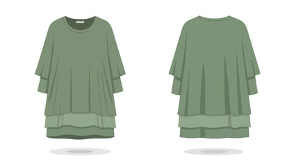 Stylish layered green t-shirt presented from front and back views a modern fashion garment design