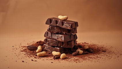 Chocolate bar displayed on a plain surface serving as a backdrop for advertising or layout purposes