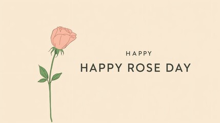 Happy Rose Day Card with Single Pink Rose Illustration