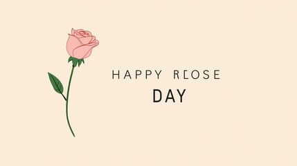 Happy Rose Day Card with Single Pink Rose Illustration