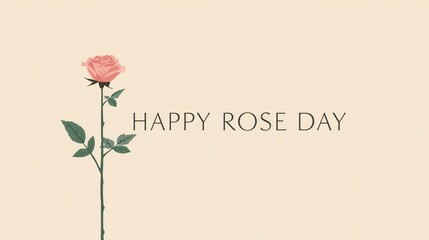 Happy Rose Day Card with Single Pink Rose Illustration