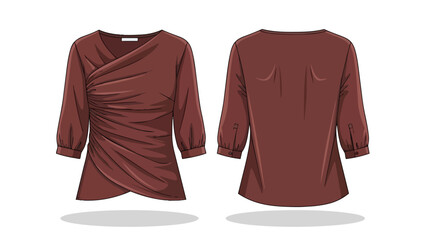 Elegant Russet Draped Blouse Front and Back View Illustration