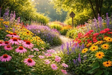 Obraz premium Summer nature setting featuring a colorful bloom of garden flowers