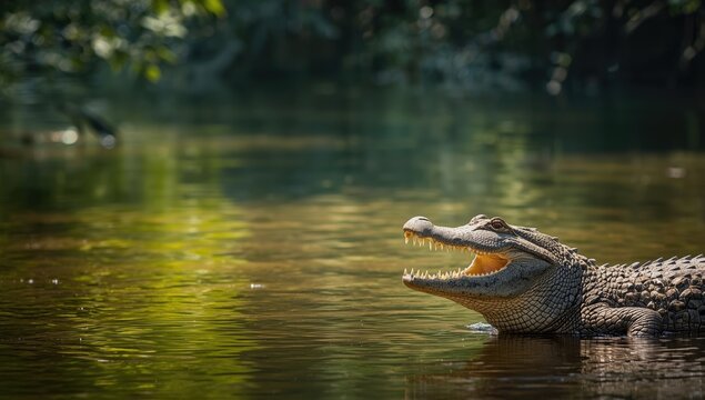 Yacare caiman on a river bank, wildlife adaptation in natural habitats, World Wildlife Day