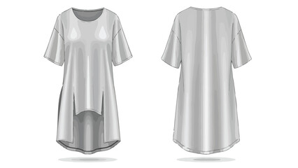 Sleek Gray Tunic Top Design with Asymmetrical Hemline and Short Sleeves Showing Front and Back Views