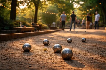 Playground with petanque balls emphasizing outdoor leisure activity
