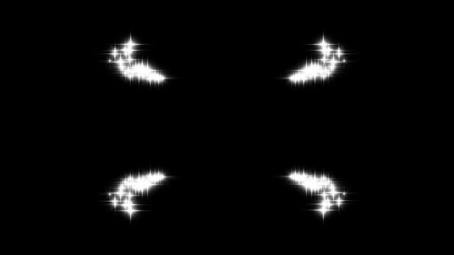 4k Luxury white glitter sparkles line trail, magic dust, flat, vector, flat vector doodles, white glowing fairy sparkle line burst, glowing doodle stars, white twinkling particles on black screen.