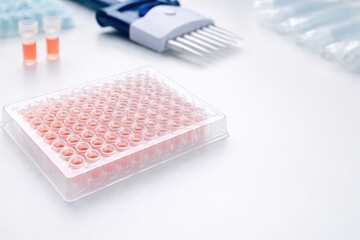 RNA extraction loaded in 96 well plates for PCR gene expression with copy space