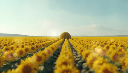 Panoramic sunflower floral design used as a background for editorial headers, summer theme