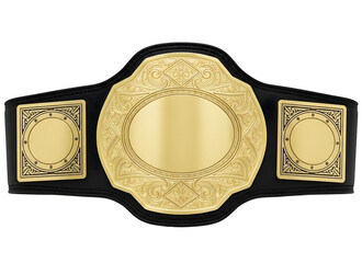 Championship belt with gold plates and black leather strap transparent background