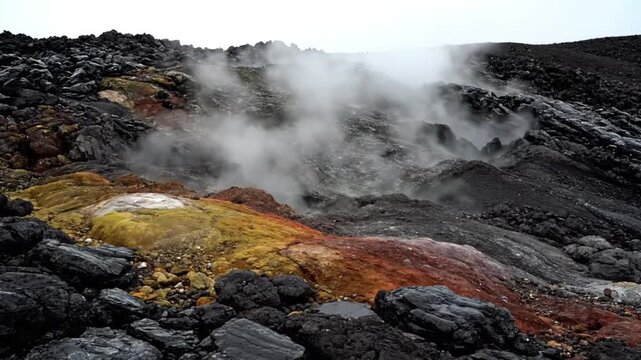 Volcanic Landscape with Fumarole and Steam Emission.