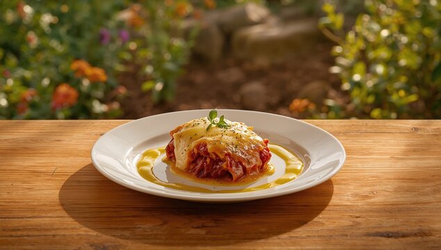 Close-up of veal parmesan topped with cheese, emphasizing classic Italian dish preparation