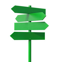 Green directional signpost with multiple arrows