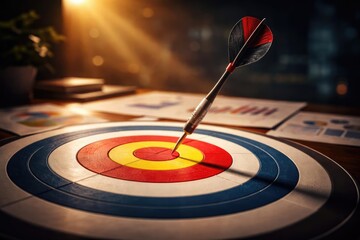 Fototapeta premium Measuring business success with precision dart hitting exact center of goal target graphic