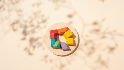 Montessori wooden toy with removable geometric shapes, designed to promote fine motor skills and spatial awareness, World Autism Awareness Day