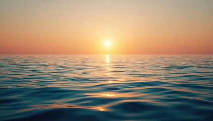 Sunset over the ocean with reflective water surface, ideal for background or editorial header use