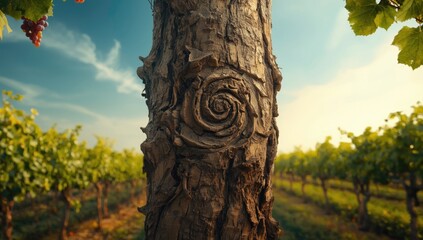 Fototapeta premium Vine with old bark surface serving as a rustic backdrop for editorial headers, Earth Day