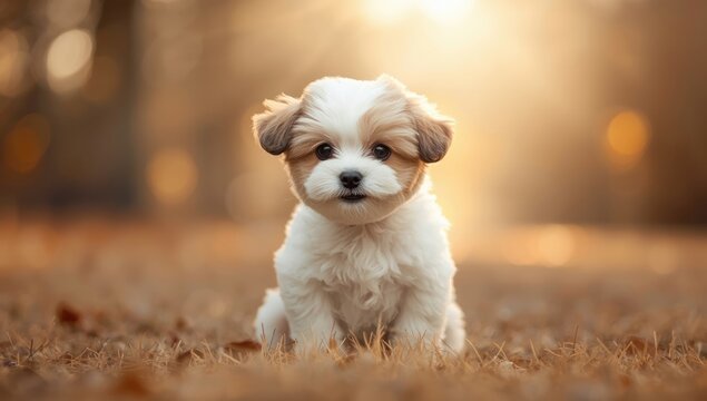 Small Bichon Maltez dog with humorous face, focusing on pet mood, Earth Day