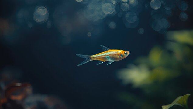 Gold Neon Tetra fish in a home tank, highlighting freshwater fish care