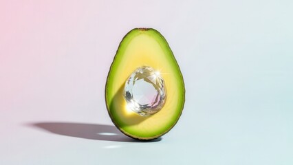 A Jewel Encased In A Halved Avocado Against A Gradient Background With Soft Lighting