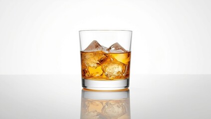 A clear alcoholic drink in a glass with ice on a white surface, used for marketing or menu layout, World Alcohol Awareness Day