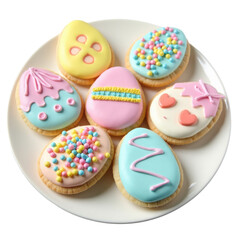Colorful Easter Cookies on a Plate for Spring Celebrations on transparent background