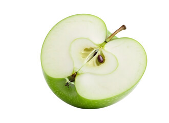 Green apple cut in half with seeds on white background transparent background