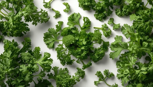 Parsley leaves spread on a backdrop suitable for recipe layout or food photography