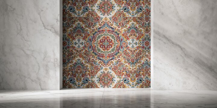 Colorful 3D digital wall tiles with abstract geometric patterns for kitchen or bathroom interior design, enhancing visual appeal - Powered by Adobe